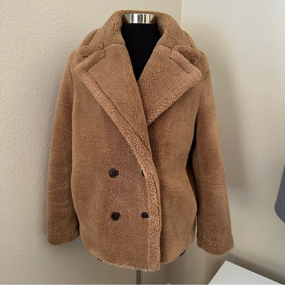 Banana Republic Faux Fur Teddy Double Breasted CAMEL Coat Jacket Size S - Picture 3 of 15
